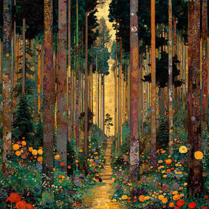 Handmade Art Nouveau Colorful Floral Forest Landscape Canvas Wall Art #TC046