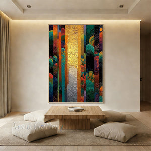Handmade Abstract Colorful Vertical Stripe Oil Painting on Canvas #SS264