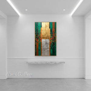 Textured Emerald Green Abstract Stripe Canvas Art #SS266