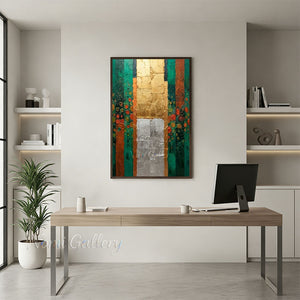 Textured Emerald Green Abstract Stripe Canvas Art #SS266