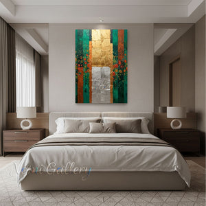 Textured Emerald Green Abstract Stripe Canvas Art #SS266