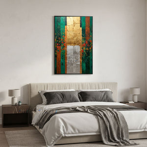 Textured Emerald Green Abstract Stripe Canvas Art #SS266