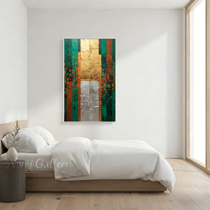 Textured Emerald Green Abstract Stripe Canvas Art #SS266