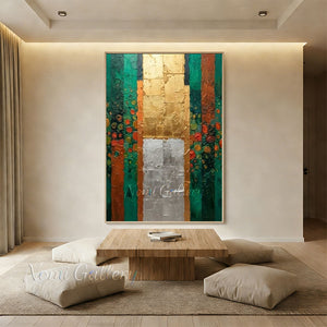 Textured Emerald Green Abstract Stripe Canvas Art #SS266