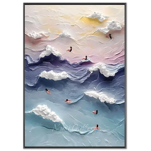 Textured Ocean Waves & Swimmers Painting #NM713