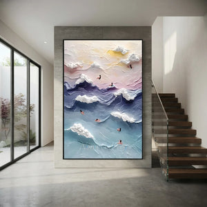 Textured Ocean Waves & Swimmers Painting #NM713