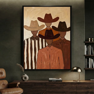 Handcrafted Abstract Cowboy Group Oil Painting #SS315