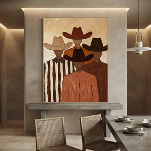 Handcrafted Abstract Cowboy Group Oil Painting #SS315