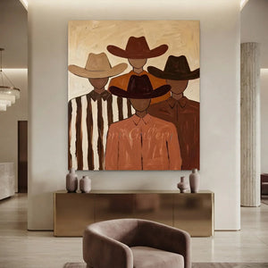 Handcrafted Abstract Cowboy Group Oil Painting #SS315