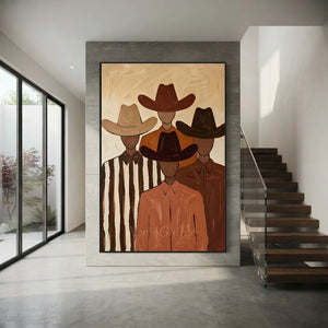 Handcrafted Abstract Cowboy Group Oil Painting #SS315