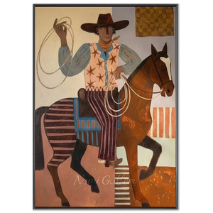 Handcrafted Folk Cowboy Oil Painting #SS316