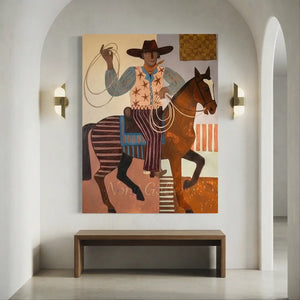 Handcrafted Folk Cowboy Oil Painting #SS316