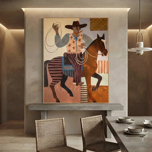 Handcrafted Folk Cowboy Oil Painting #SS316