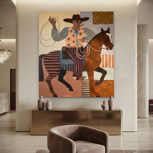 Handcrafted Folk Cowboy Oil Painting #SS316
