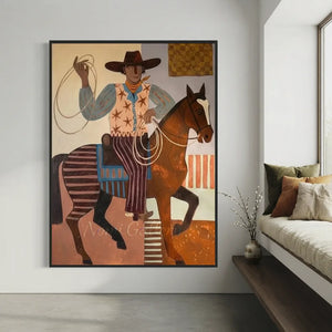 Handcrafted Folk Cowboy Oil Painting #SS316
