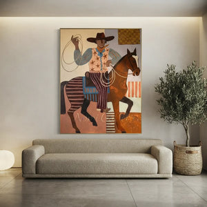 Handcrafted Folk Cowboy Oil Painting #SS316