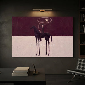 Abstract Cowgirl & Star Horse Oil Painting #NM510