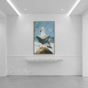 Humorous Seagull Reading Book Pop Art Oil Painting #SS267