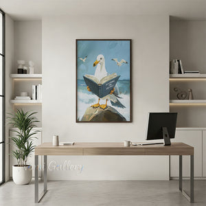 Humorous Seagull Reading Book Pop Art Oil Painting #SS267
