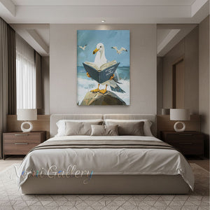 Humorous Seagull Reading Book Pop Art Oil Painting #SS267