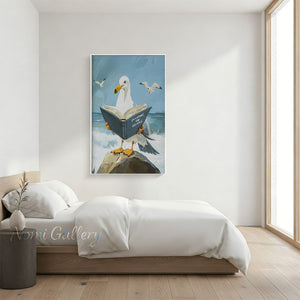 Humorous Seagull Reading Book Pop Art Oil Painting #SS267
