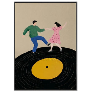 Dancing Couple Vinyl Record Oil Painting Retro Canvas Art #AA003