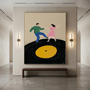 Dancing Couple Vinyl Record Oil Painting Retro Canvas Art #AA003