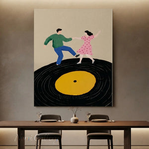 Dancing Couple Vinyl Record Oil Painting Retro Canvas Art #AA003