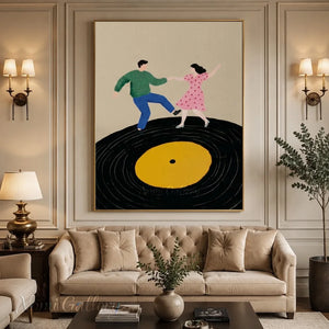 Dancing Couple Vinyl Record Oil Painting Retro Canvas Art #AA003