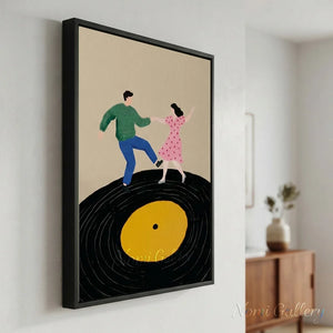 Dancing Couple Vinyl Record Oil Painting Retro Canvas Art #AA003
