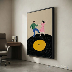 Dancing Couple Vinyl Record Oil Painting Retro Canvas Art #AA003