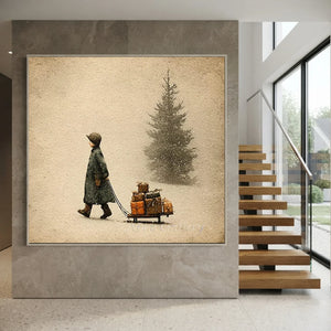 Nostalgic Winter Journey: Child with Gifts & Tree #NM534