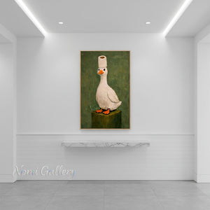 Handmade Humorous White Duck Bathroom Decor Canvas Oil Painting #SS268