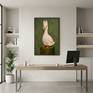 Handmade Humorous White Duck Bathroom Decor Canvas Oil Painting #SS268