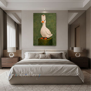Handmade Humorous White Duck Bathroom Decor Canvas Oil Painting #SS268