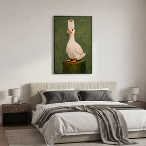 Handmade Humorous White Duck Bathroom Decor Canvas Oil Painting #SS268