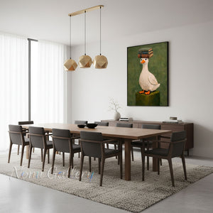 Quirky White Duck with Books Green Canvas Oil Painting #SS269