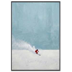 Dynamic Skier on Snowy Mountain Handmade Painting #NM545
