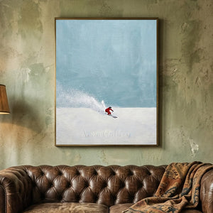 Dynamic Skier on Snowy Mountain Handmade Painting #NM545