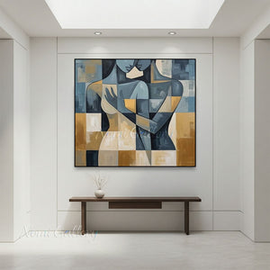 Figurative Abstraction Hand-Painted Charcoal Line Textured Art #SS223