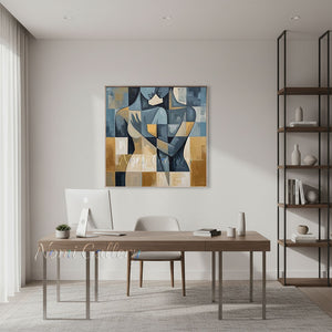 Figurative Abstraction Hand-Painted Charcoal Line Textured Art #SS223