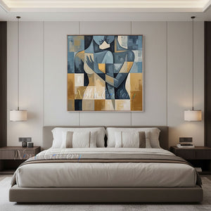 Figurative Abstraction Hand-Painted Charcoal Line Textured Art #SS223
