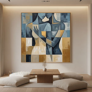 Figurative Abstraction Hand-Painted Charcoal Line Textured Art #SS223