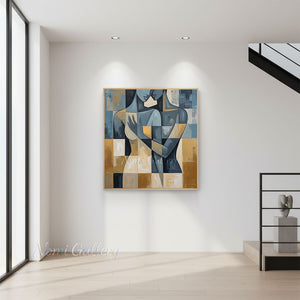 Figurative Abstraction Hand-Painted Charcoal Line Textured Art #SS223