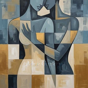 Figurative Abstraction Hand-Painted Charcoal Line Textured Art #SS223