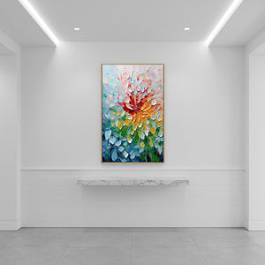 Vibrant Palette Knife Floral Oil Painting - 3D Abstract Bloom Art #SS060
