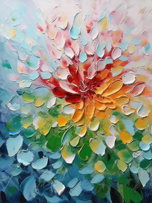 Vibrant Palette Knife Floral Oil Painting - 3D Abstract Bloom Art #SS060