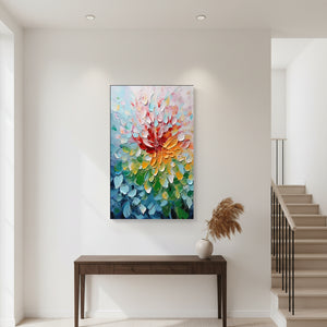 Vibrant Palette Knife Floral Oil Painting - 3D Abstract Bloom Art #SS060