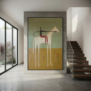 Handmade Abstract Equestrian Oil Painting #SS323