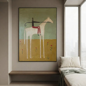 Handmade Abstract Equestrian Oil Painting #SS323